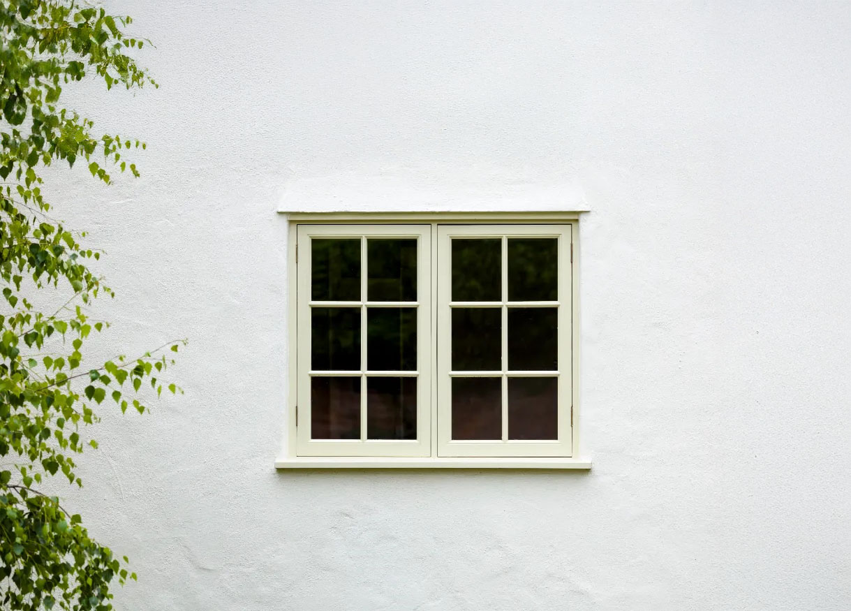 cream framed timber window