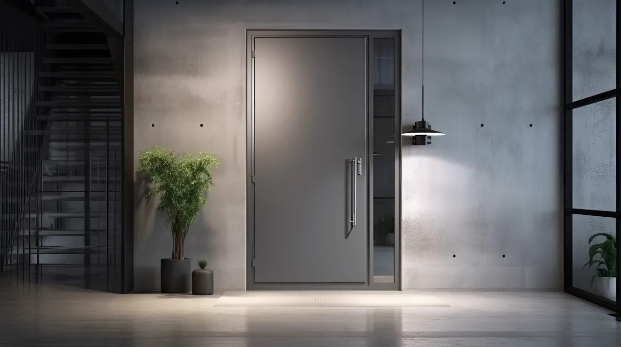 Interior view of room with the steel door